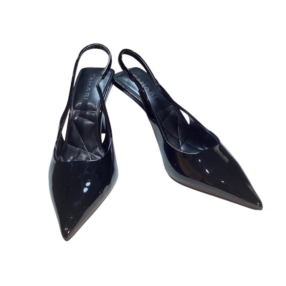 Tahari Isania Slingback Pumps Women 9M Black Patent Pointed Toe Stiletto Classic